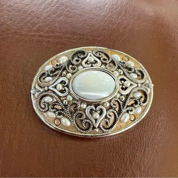 Vintage Michal Logan Earrings & Brooch/Pendant Pearl Lucite Cabochon Silver - Picture 9 of 14